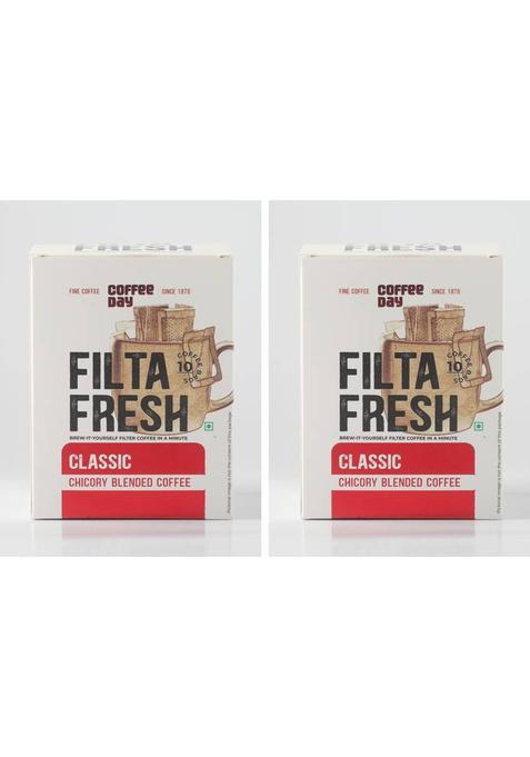 Cafe Coffee Day Filta Fresh Classic Chicory Blended Coffee | Pack Of 2 | 10 Sachets In Each | Filter Coffee (2 X 100 G, Chicory Flavoured)