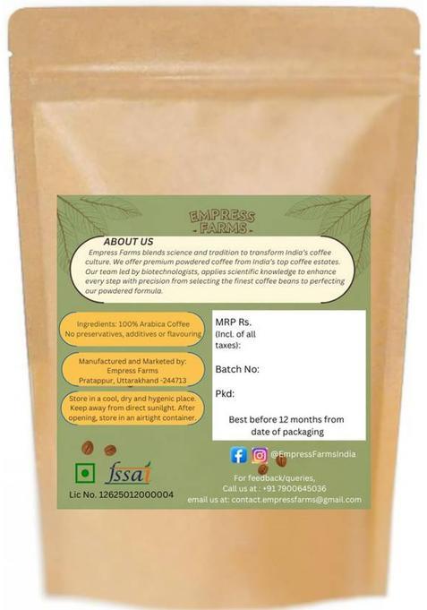 Empress Farms Whole Roasted Coffee Beans 100% Arabica I Medium-Dark Roast Premium 'Aaa' Grade Coffee Beans (200 G)