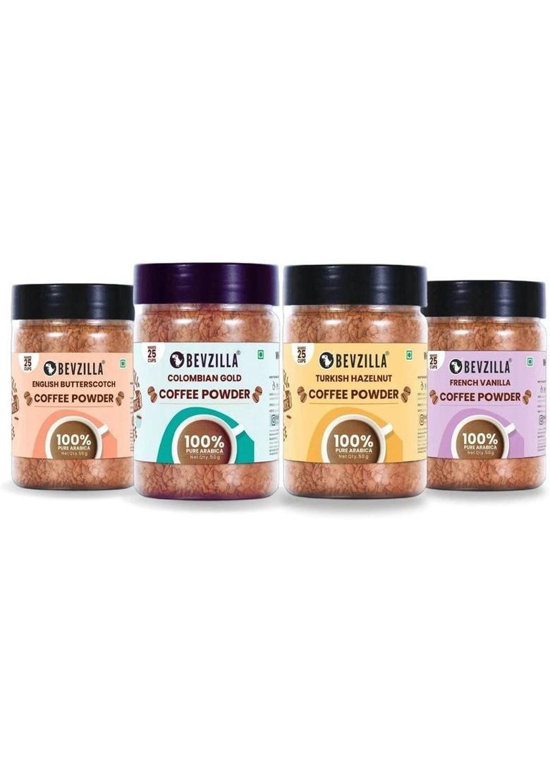 Bevzilla 50 Grams X 4 Flavoured Strong Coffee Powder Instant Coffee (4 X 50 G, Assorted Flavoured)