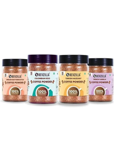 Bevzilla 50 Grams X 4 Flavoured Strong Coffee Powder Instant Coffee (4 X 50 G, Assorted Flavoured)