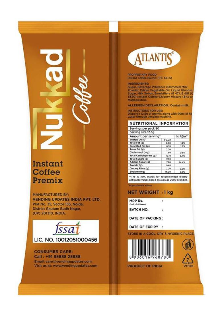 Atlantis 3 In 1 Nukkad Coffee Premix Milk Sugar Powder For Vending Machine Instant Coffee (1 Kg, Assorted Flavoured)