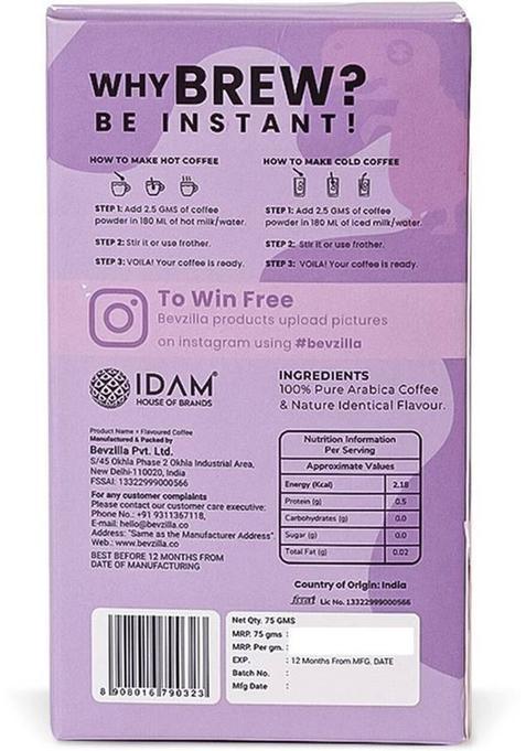 Bevzilla Pack Of 2 Vanilla Instant Coffee Powder| Hot & Cold Instant Coffee (2 X 75 G, French Vanilla Flavoured)