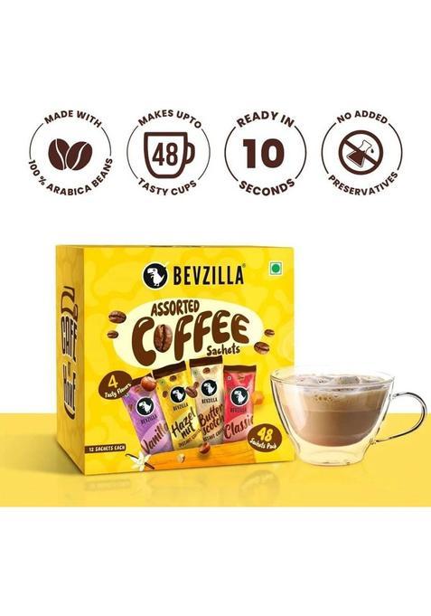Bevzilla 48 Assorted Coffee Powder Sachet With Frother |Café Coffee Kit Instant Coffee (2 X 48 G, Vanilla, Unflavoured, Butterscotch, Hazelnut Flavoured)