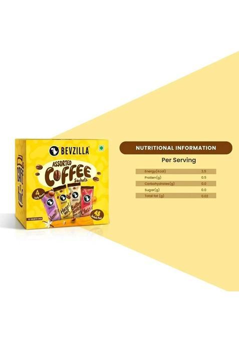 Bevzilla 48 Assorted Coffee Powder Sachet With Frother |Café Coffee Kit Instant Coffee (2 X 48 G, Vanilla, Unflavoured, Butterscotch, Hazelnut Flavoured)