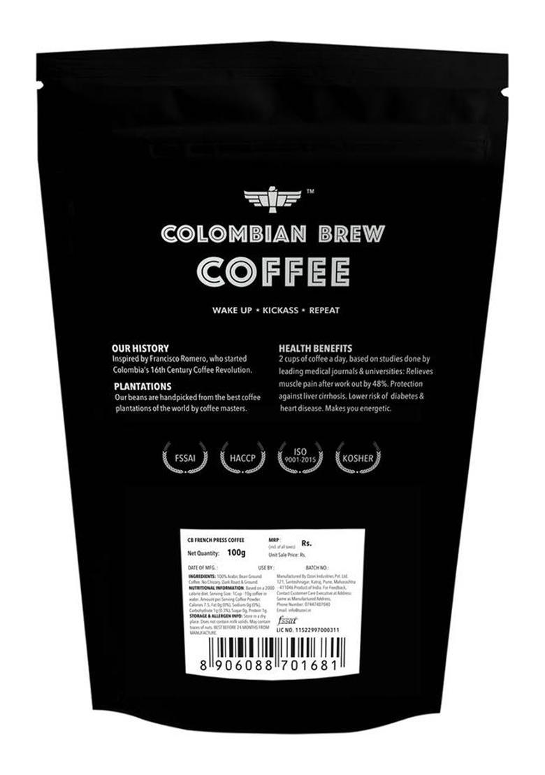 Colombian Brew Arabica French Press Coffee, Dark Roast Strong, 100G (100 G) Roast & Ground Coffee (100 G)