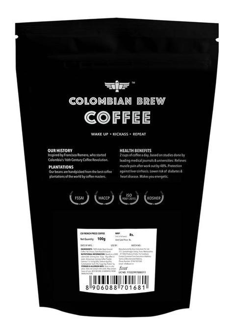 Colombian Brew Arabica French Press Coffee, Dark Roast Strong, 100G (100 G) Roast & Ground Coffee (100 G)