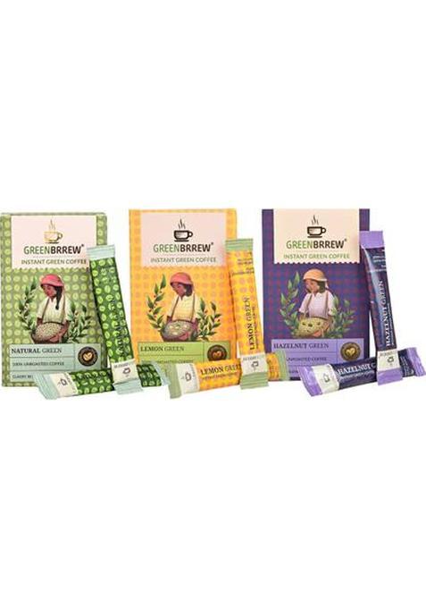 Greenbrrew Natural Green + Lemon Green + Hazelnut Green | 20 Sachets Each Instant Coffee (3 X 60 G)
