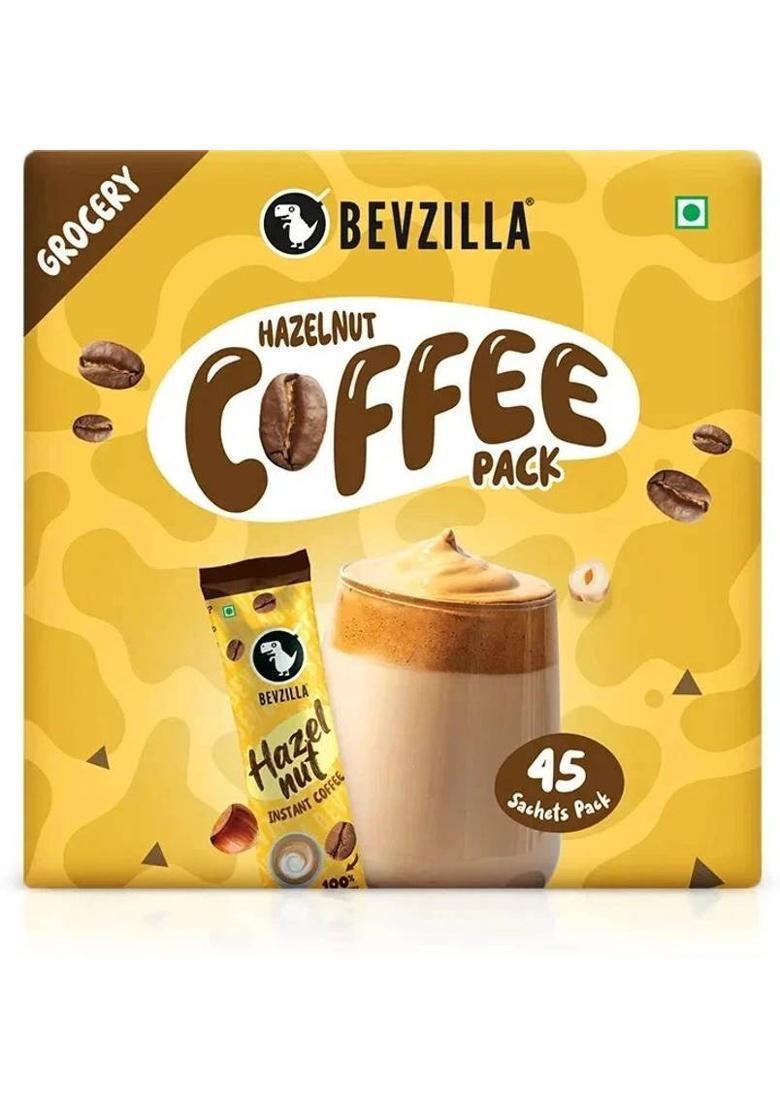Bevzilla Instant Coffee Powder 45 Hazelnut Flavored Instant Coffee Sachets Instant Coffee (90 G, Hazelnut Flavoured)