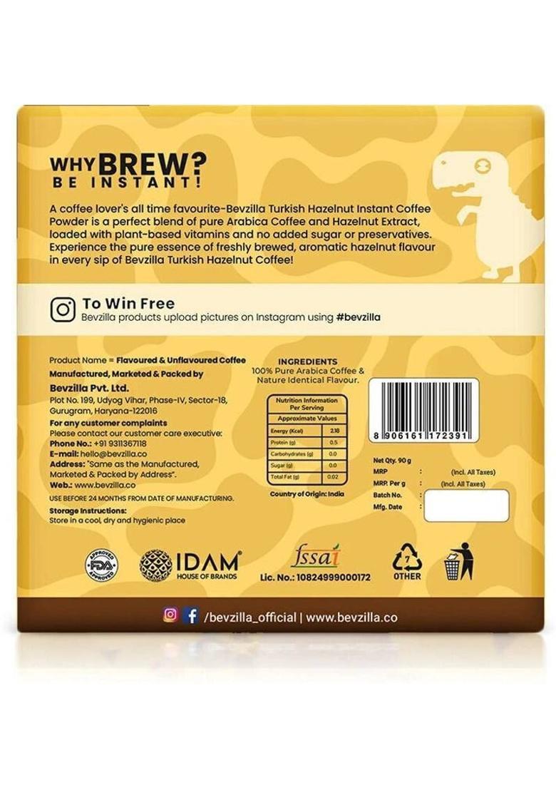 Bevzilla Instant Coffee Powder 45 Hazelnut Flavored Instant Coffee Sachets Instant Coffee (90 G, Hazelnut Flavoured)