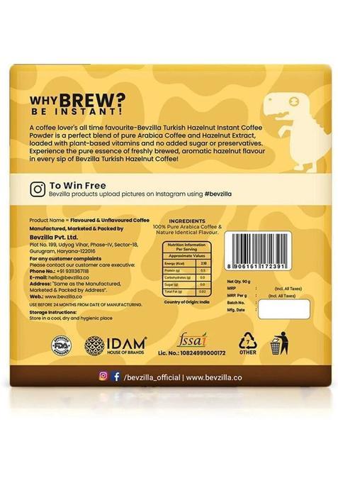 Bevzilla Instant Coffee Powder 45 Hazelnut Flavored Instant Coffee Sachets Instant Coffee (90 G, Hazelnut Flavoured)