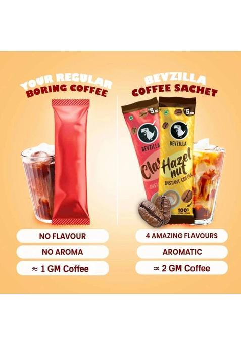 Bevzilla 24 Flavoured Coffee Sachets & Frother Cafe Coffee Kit Instant Coffee (24 X 2 G, Assorted Flavoured)