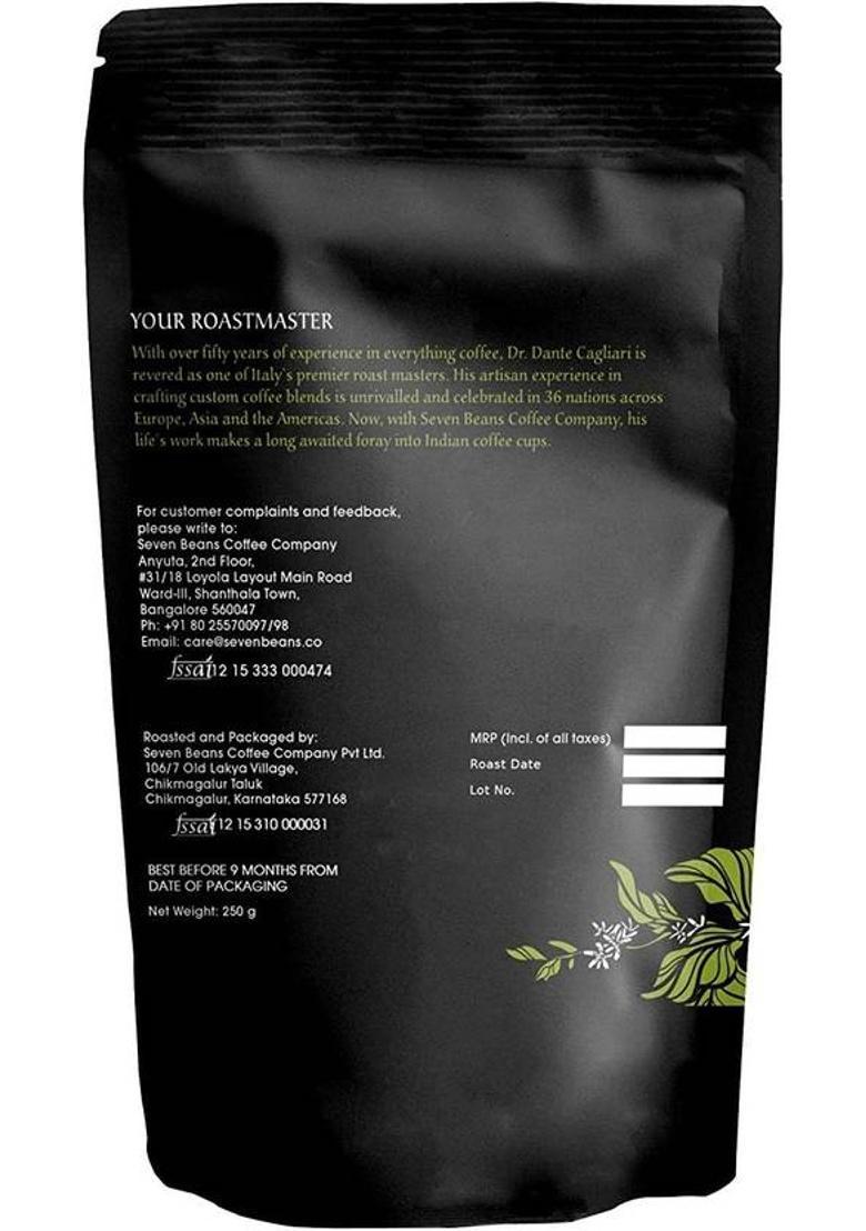 Seven Beans Coffee Company 100% Arabica Dark Roast Single Origin (Coffee Pot Grind) Gourmet Indian Filter Coffee (250 G)