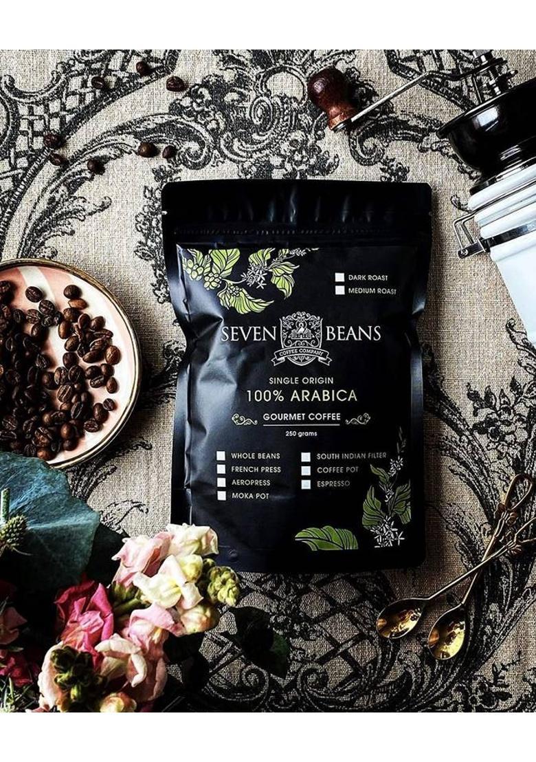 Seven Beans Coffee Company 100% Arabica Dark Roast Single Origin (Coffee Pot Grind) Gourmet Indian Filter Coffee (250 G)
