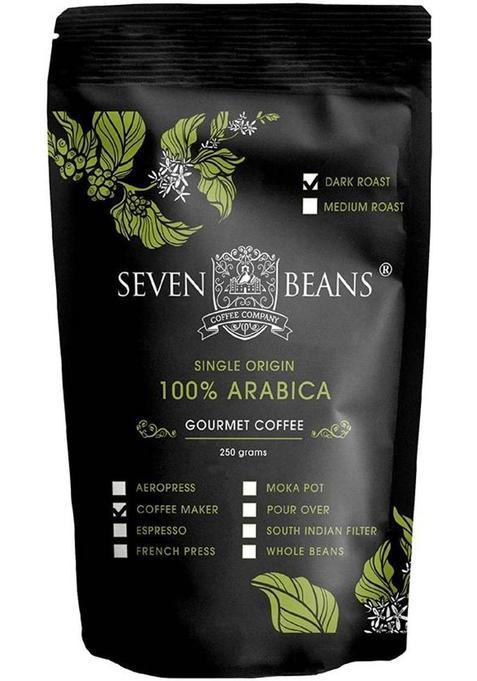 Seven Beans Coffee Company 100% Arabica Dark Roast Single Origin (Coffee Pot Grind) Gourmet Indian Filter Coffee (250 G)
