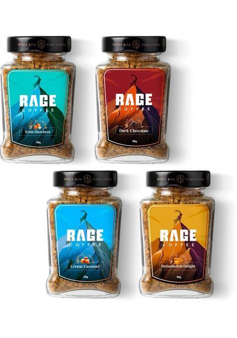Rage Pack Of 4 Flavoured Instant Coffee (4 X 50 G, Chocolate, Caramel, Butterscotch, Hazelnut Flavoured)