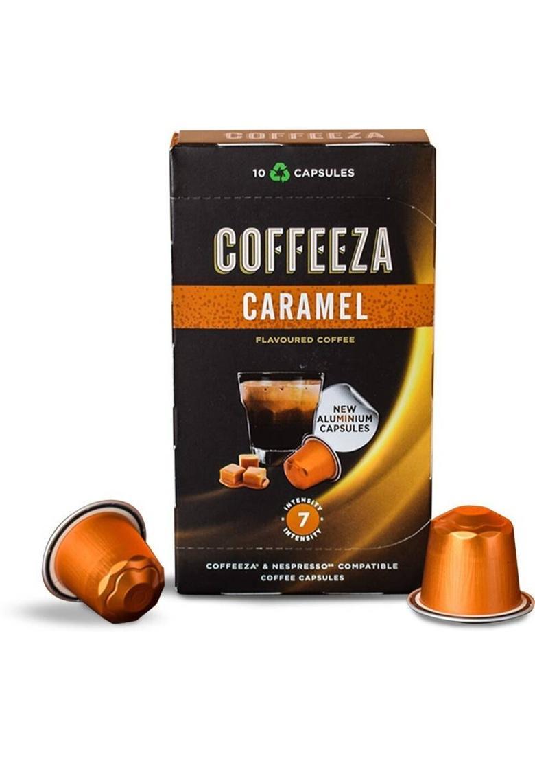 Coffeeza Caramel Flavoured Coffee Capsules Pack Of 10 Pods -Nespresso Compatible Pods Instant Coffee (10 X 5.5 G)