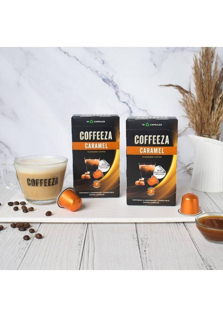 Coffeeza Caramel Flavoured Coffee Capsules Pack Of 10 Pods -Nespresso Compatible Pods Instant Coffee (10 X 5.5 G)