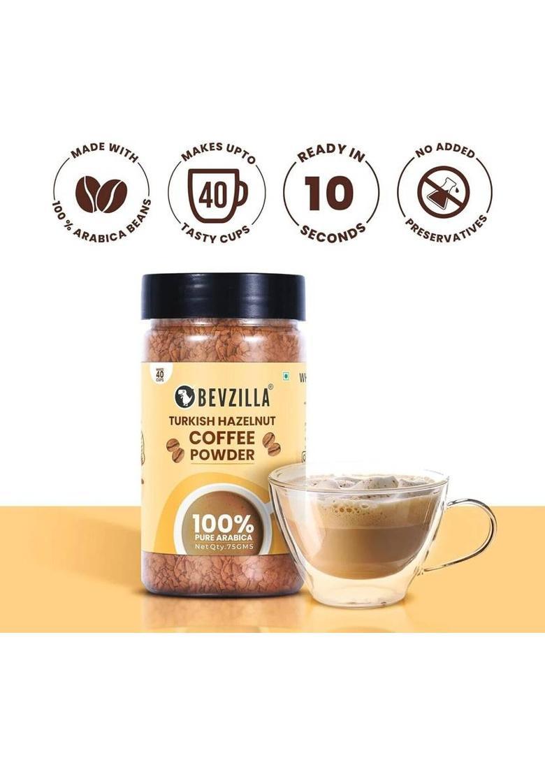Bevzilla 75 Grams Hazelnut Flavoured Instant Coffee Powder|Hot & Cold Instant Coffee (75 G, Hazelnut Flavoured)