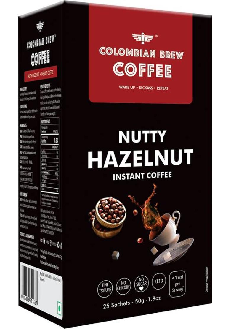Colombian Brew Hazelnut Instant Coffee, No Sugar Vegan, 50Gm Instant Coffee (50 G, Hazelnut Flavoured)