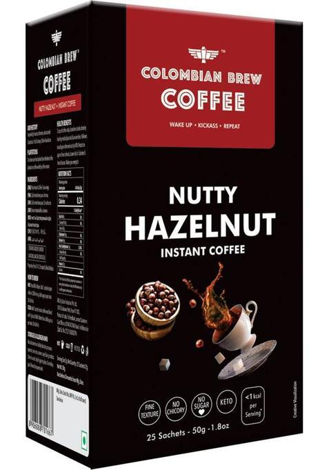 Colombian Brew Hazelnut Instant Coffee, No Sugar Vegan, 50Gm Instant Coffee&nbsp;&nbsp;(50 G, Hazelnut Flavoured)