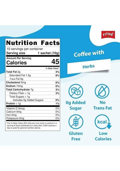 Fitne 3 In 1 Coffee Packets Mix With Herbs Cinnamon Safflower And Gaacinia Extract Instant Coffee (150 G)