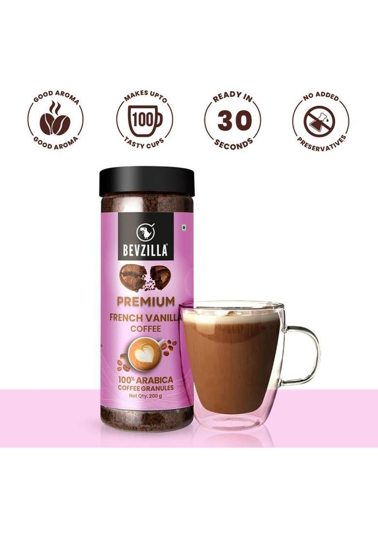 Bevzilla 200 Gram Vanilla Flavoured Instant Coffee Powder|Make 100 Cups|Hot & Cold Brews Instant Coffee (200 G, French Vanilla Flavoured)
