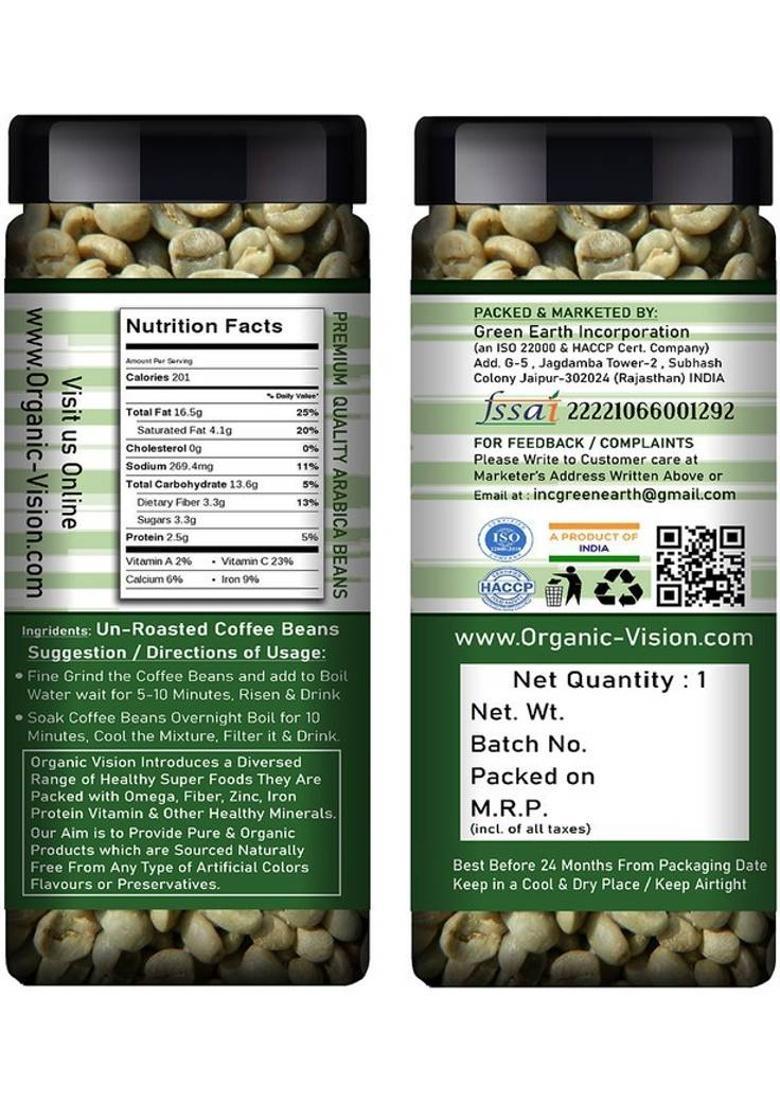 Organicvison Green Coffee Beans For Weight Loss (Unroasted Arabica Beans) Coffee Beans (200 G)
