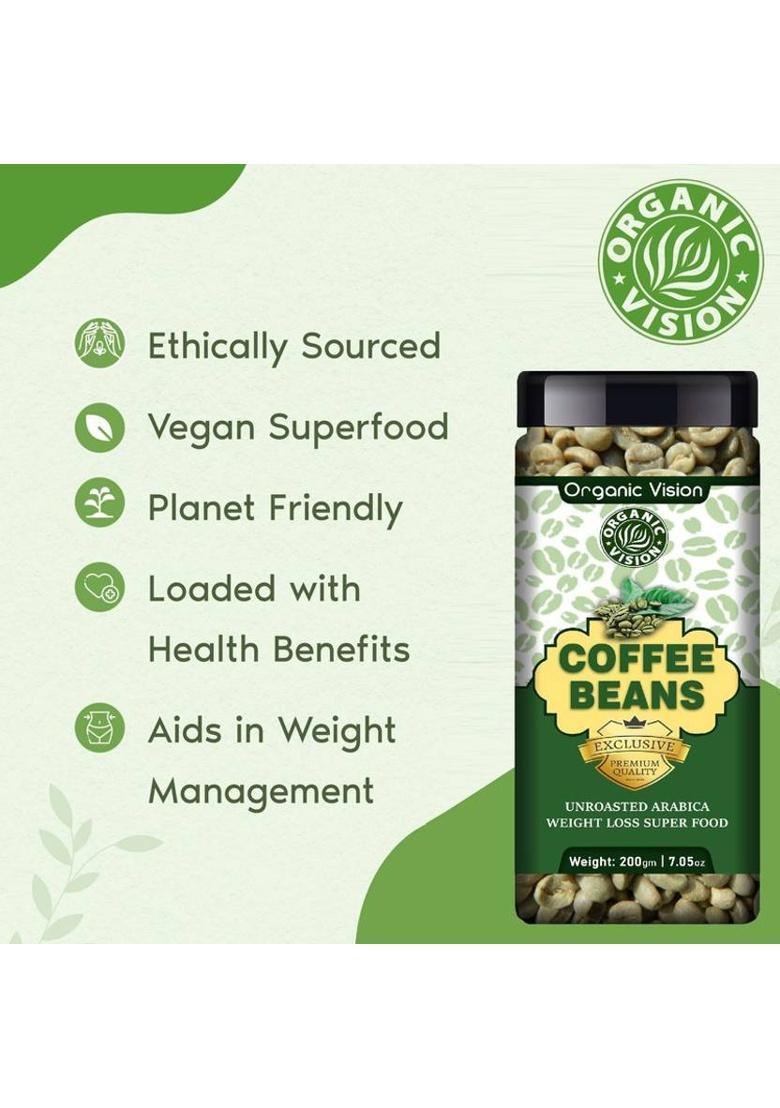 Organicvison Green Coffee Beans For Weight Loss (Unroasted Arabica Beans) Coffee Beans (200 G)