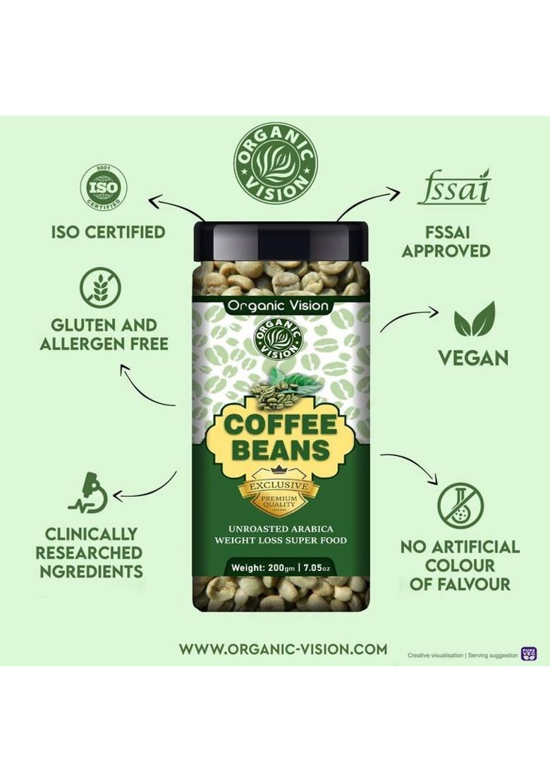 Organicvison Green Coffee Beans For Weight Loss (Unroasted Arabica Beans) Coffee Beans (200 G)