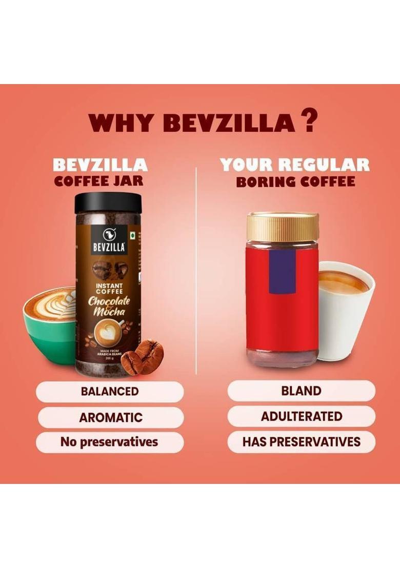 Bevzilla 200 Gram Choclate & Mocha Instant Coffee Powder|Make 100 Cups|Hot & Cold Coffee Instant Coffee (200 G, Assorted Flavoured)