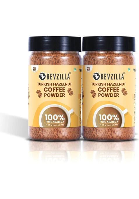 Bevzilla Pack Of 2 Hazelnut Instant Coffee Powder| Hot & Cold Instant Coffee (2 X 75 G, Hazelnut Flavoured)