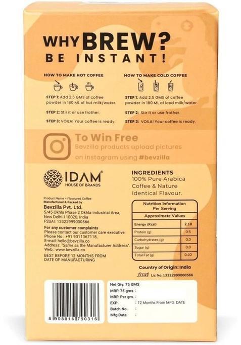 Bevzilla Pack Of 2 Hazelnut Instant Coffee Powder| Hot & Cold Instant Coffee (2 X 75 G, Hazelnut Flavoured)