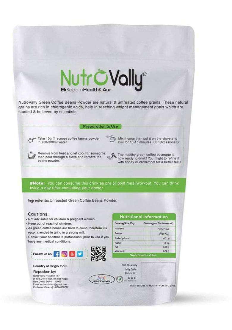Nutrovally Organic Green Coffee Beans Powder For Weight Loss. Instant Coffee&nbsp;&nbsp;(100 G, Green Coffee Flavoured) - Indya