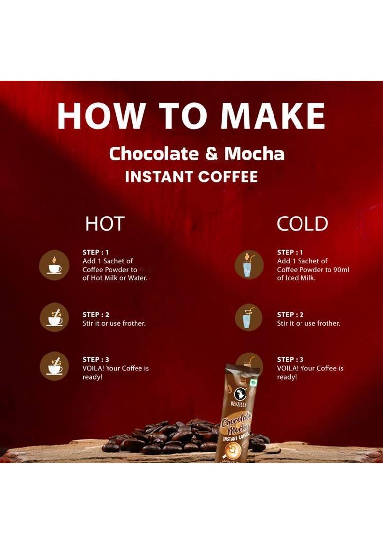 Bevzilla 48 Chocolate & Mocha Coffee Powder Sachets | Instant Coffee (96 G, Assorted Flavoured)