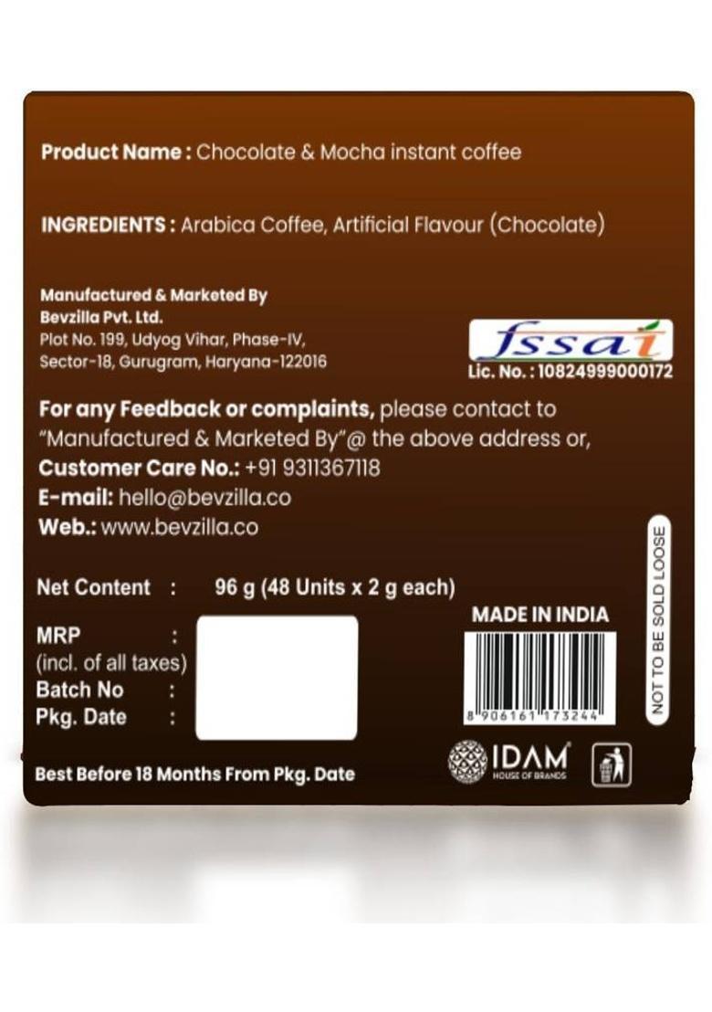 Bevzilla 48 Chocolate & Mocha Coffee Powder Sachets | Instant Coffee (96 G, Assorted Flavoured)