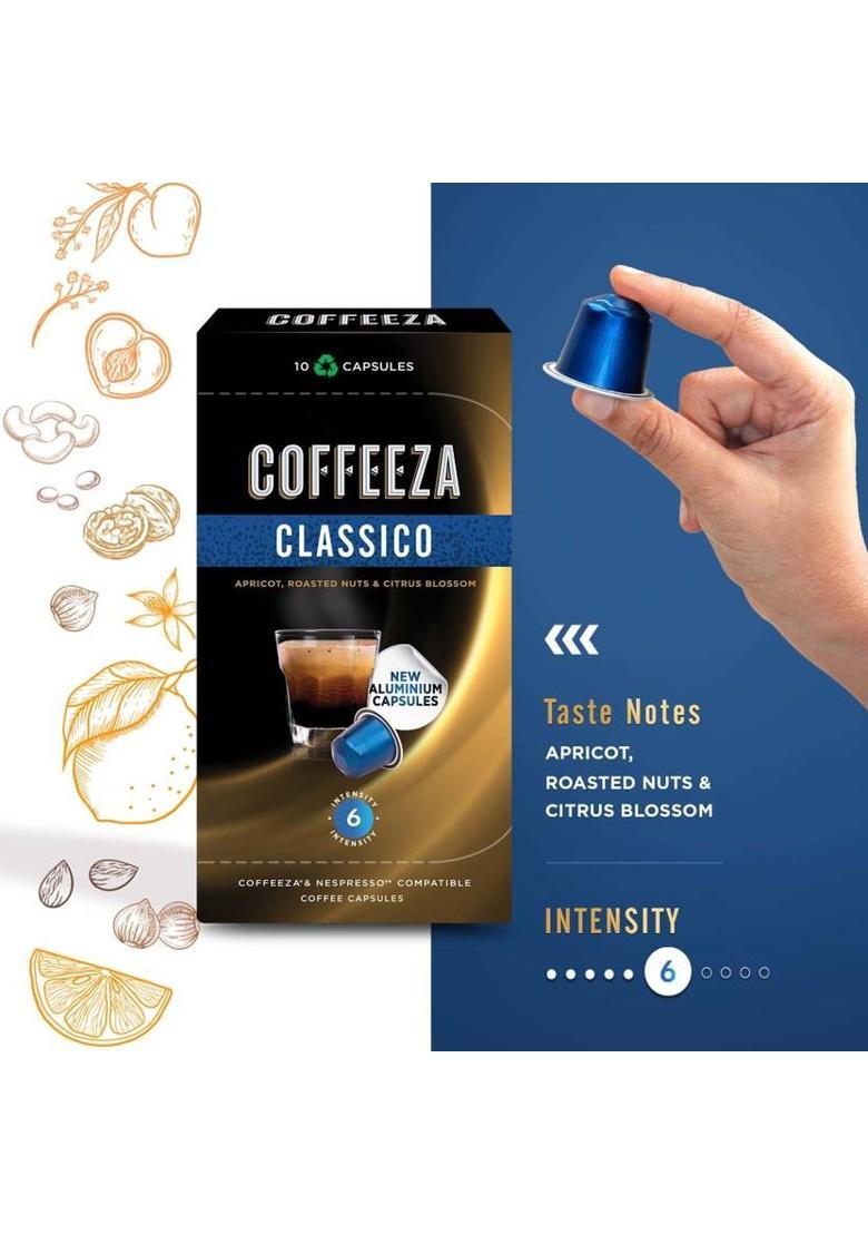 Coffeeza Classico Coffee Capsules Pack Of 30 Pods -Nespresso Compatible Coffee Capsules Pods Instant Coffee (30 X 5.5 G)
