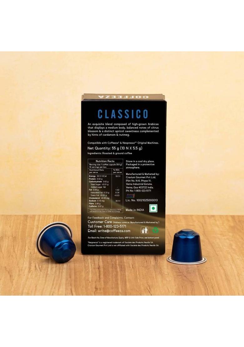 Coffeeza Classico Coffee Capsules Pack Of 30 Pods -Nespresso Compatible Coffee Capsules Pods Instant Coffee (30 X 5.5 G)