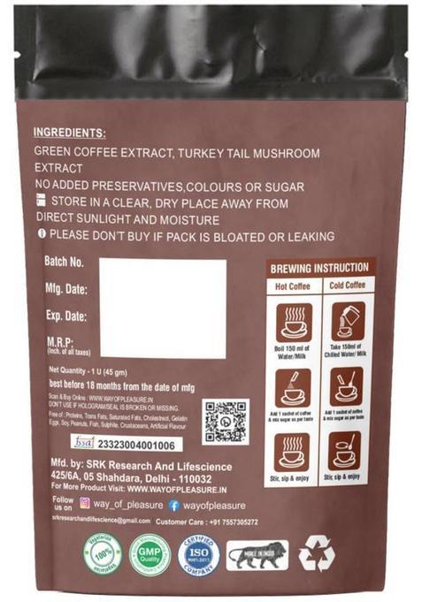 Way Of Pleasure Turkey Tail Mushroom Coffee Premix Zero Caffeine Support Gut Health Instant Coffee (45 G)