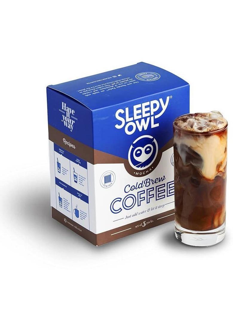 Sleepy Owl Owl Coffee Mocha Cold Brew | 5 Brew Packs | 3 Step Brew