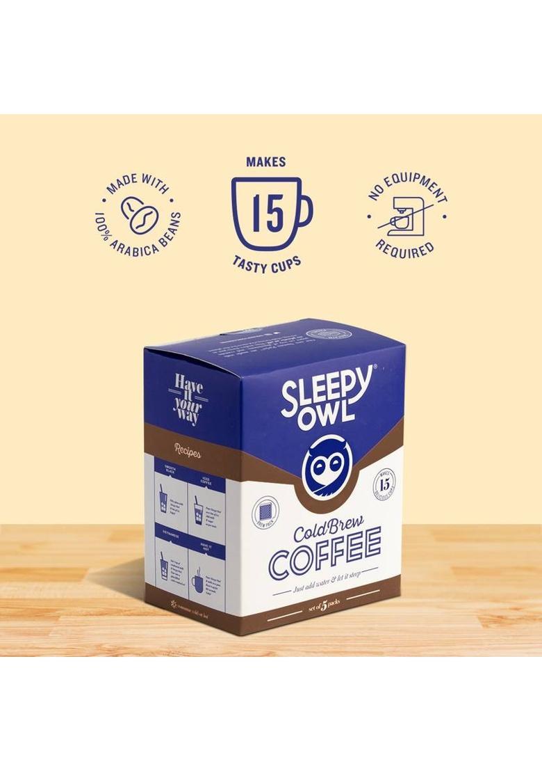 Sleepy Owl Owl Coffee Mocha Cold Brew | 5 Brew Packs | 3 Step Brew