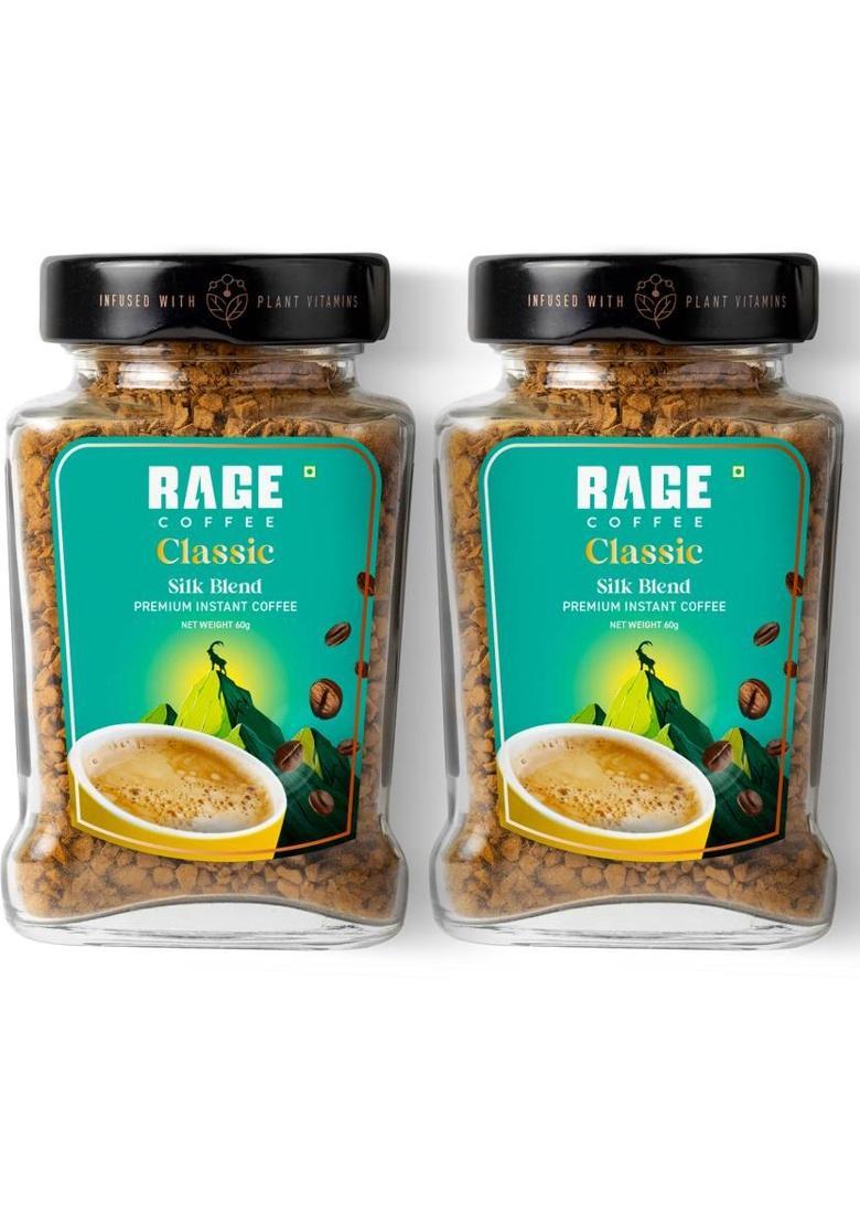 Rage Premium Silk Blend Classic (Pack Of 2) 60G Each | 100% Pure Arabica Beans Instant Coffee (2 X 60 G)