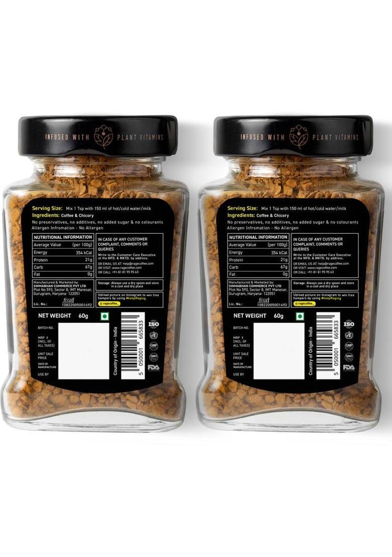 Rage Premium Silk Blend Classic (Pack Of 2) 60G Each | 100% Pure Arabica Beans Instant Coffee (2 X 60 G)