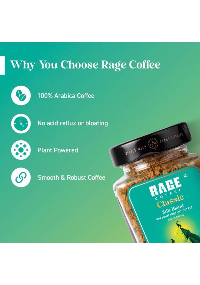 Rage Premium Silk Blend Classic (Pack Of 2) 60G Each | 100% Pure Arabica Beans Instant Coffee (2 X 60 G)