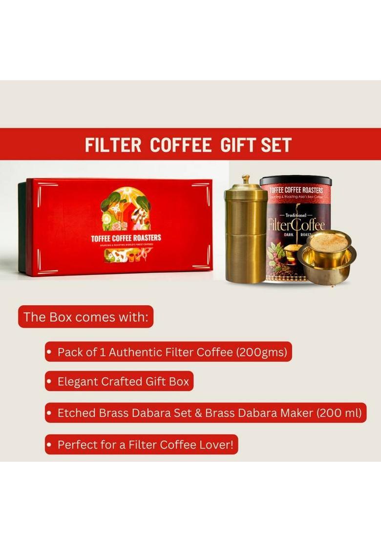 Toffee Coffee Roasters South Indian Gift Box|Filter Coffee + Free Brass Dabra Set + Filter Coffee Maker Filter Coffee (200 G, Pure Flavoured)
