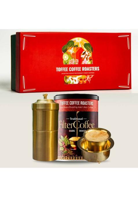 Toffee Coffee Roasters South Indian Gift Box|Filter Coffee + Free Brass Dabra Set + Filter Coffee Maker Filter Coffee (200 G, Pure Flavoured)