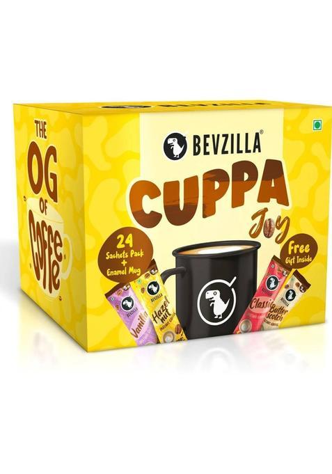 Bevzilla 24 Coffee Sachets & Enamel Mug | Makes 24 Cups|6 Sachet Each Flavour|Premium Mug Instant Coffee (24 X 2 G, Assorted Flavoured)