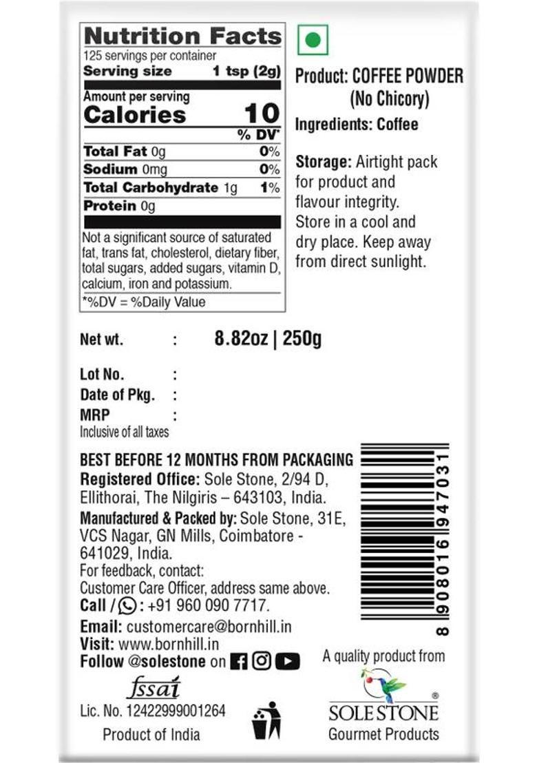 Born Hill Coffee Powder | 0% Chicory | 100% Natural | Roast & Ground Coffee (250 G)