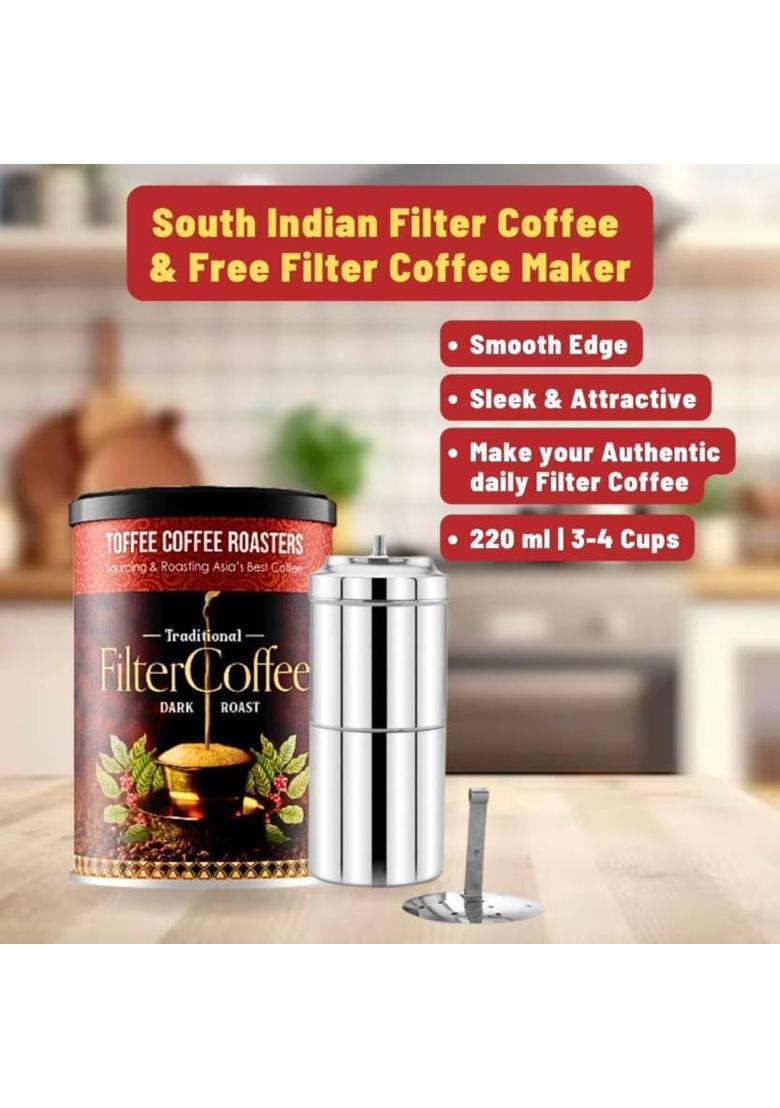 Toffee Coffee Roasters | Traditional South Indian Filter Coffee + Free Filter Coffee Maker (220Ml) | Filter Coffee (200 G)