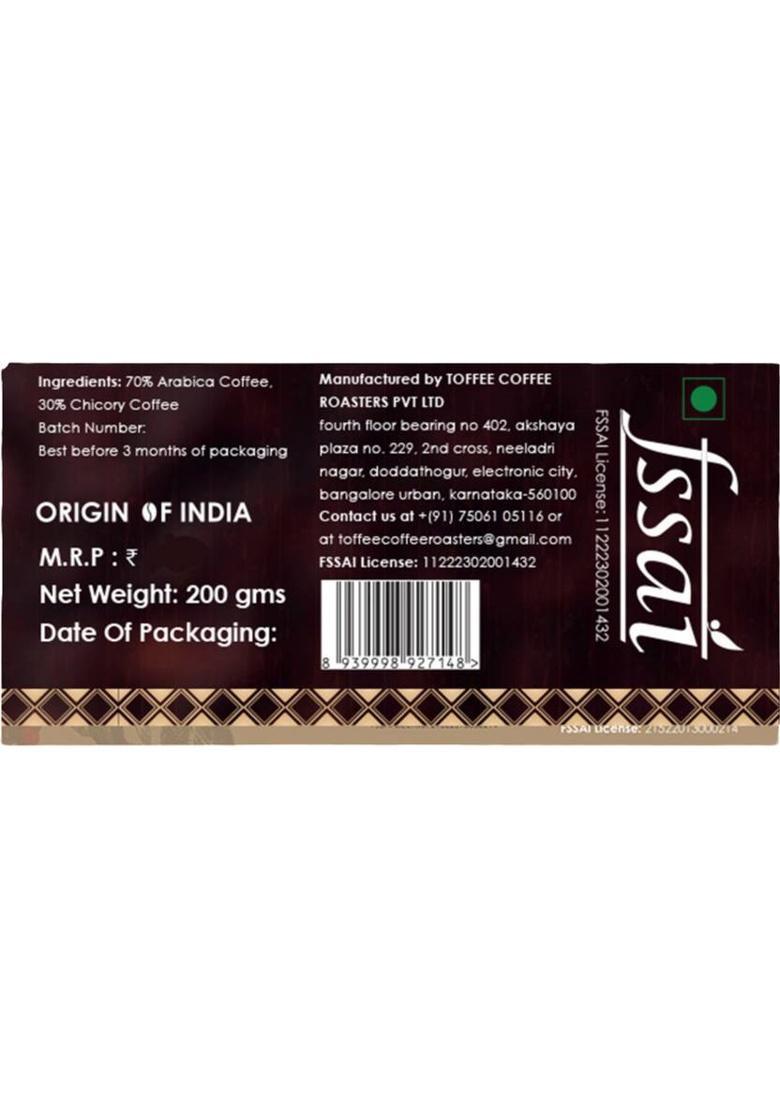 Toffee Coffee Roasters | Traditional South Indian Filter Coffee + Free Filter Coffee Maker (220Ml) | Filter Coffee (200 G)