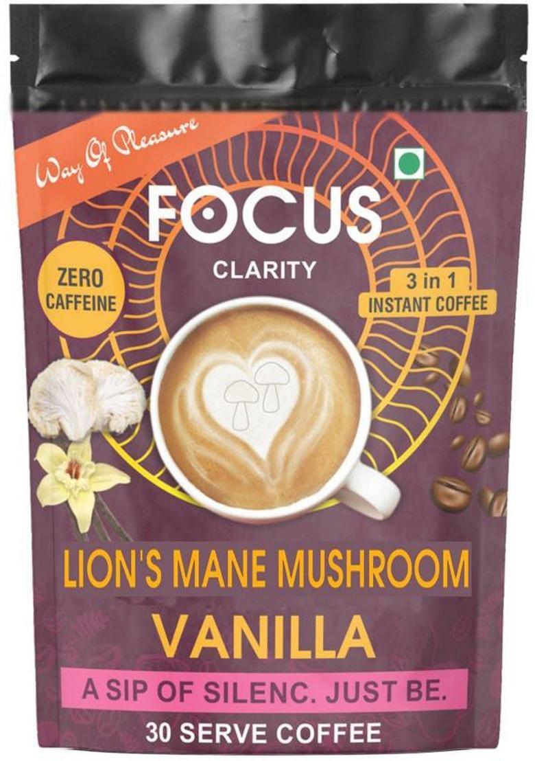 Way Of Pleasure 3-In-1 Lion'S Mane Mushroom Vanilla Coffee Zero Caffeine Good For Brain Instant Coffee (45 G, Green Coffee Flavoured)